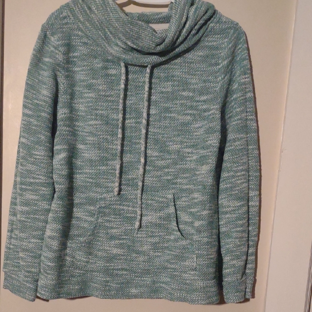 Loveappella Women's Medium Green French‎  Cowl Neck Sweater
